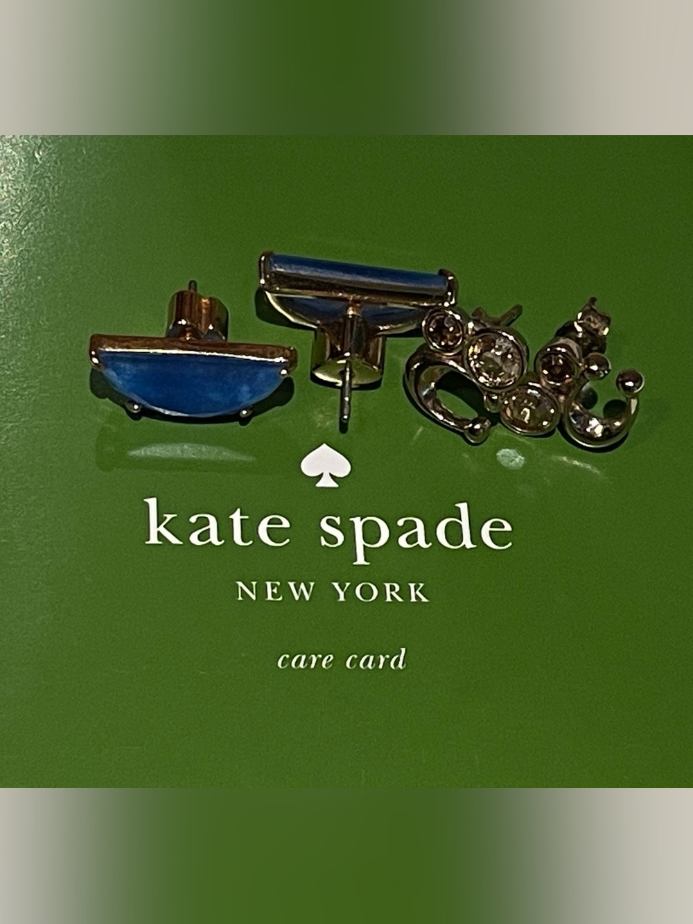 Kate Spade Blue Enamel Half-Moon & Coach Crystal Cluster Stud Gold Earrings Set